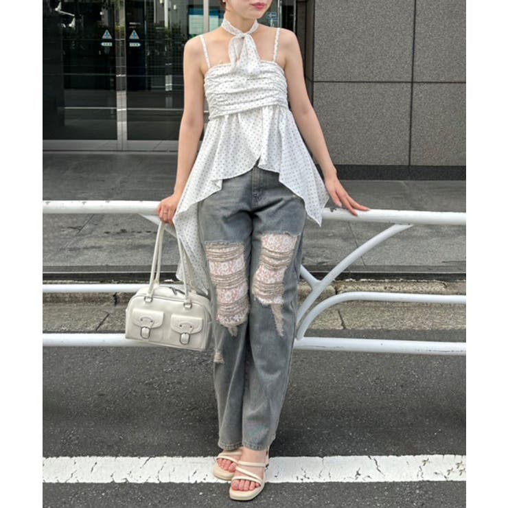 ダメージレースデニムパンツ | RMAF　NICE CLAUP / OLIVE des OLIVE | 詳細画像2 