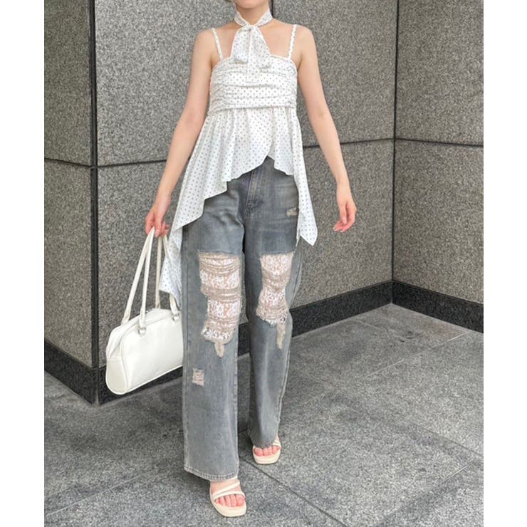 ダメージレースデニムパンツ | RMAF　NICE CLAUP / OLIVE des OLIVE | 詳細画像3 