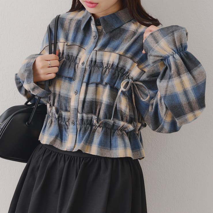 【韓国ガーリー】胸リボンチェックシャツ | RMAF　NICE CLAUP / OLIVE des OLIVE | 詳細画像9 