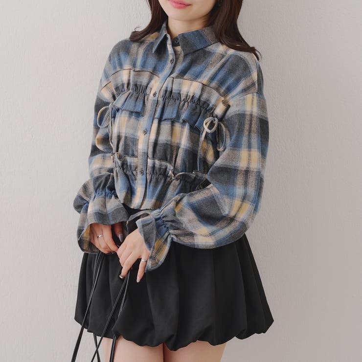 韓国ガーリー】胸リボンチェックシャツ[品番：OLOW0016579]｜RMAF NICE