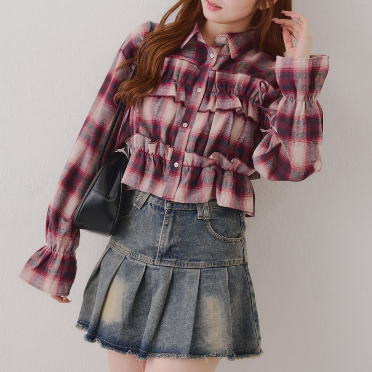 【韓国ガーリー】胸リボンチェックシャツ | RMAF　NICE CLAUP / OLIVE des OLIVE | 詳細画像12 