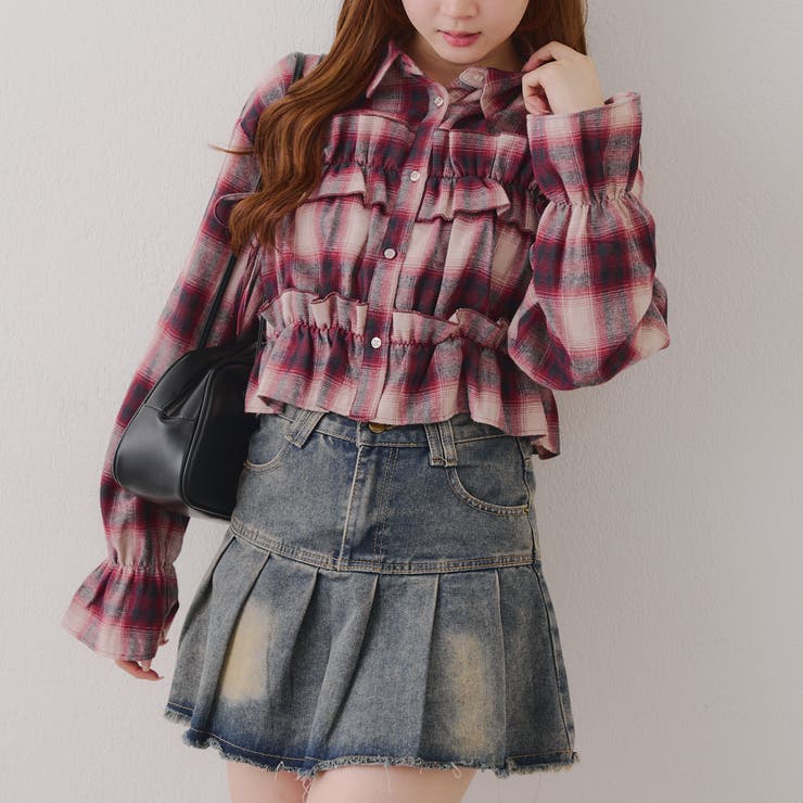 【韓国ガーリー】胸リボンチェックシャツ | RMAF　NICE CLAUP / OLIVE des OLIVE | 詳細画像13 