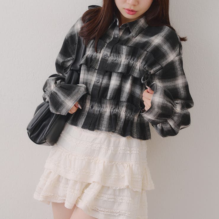 【韓国ガーリー】胸リボンチェックシャツ | RMAF　NICE CLAUP / OLIVE des OLIVE | 詳細画像16 