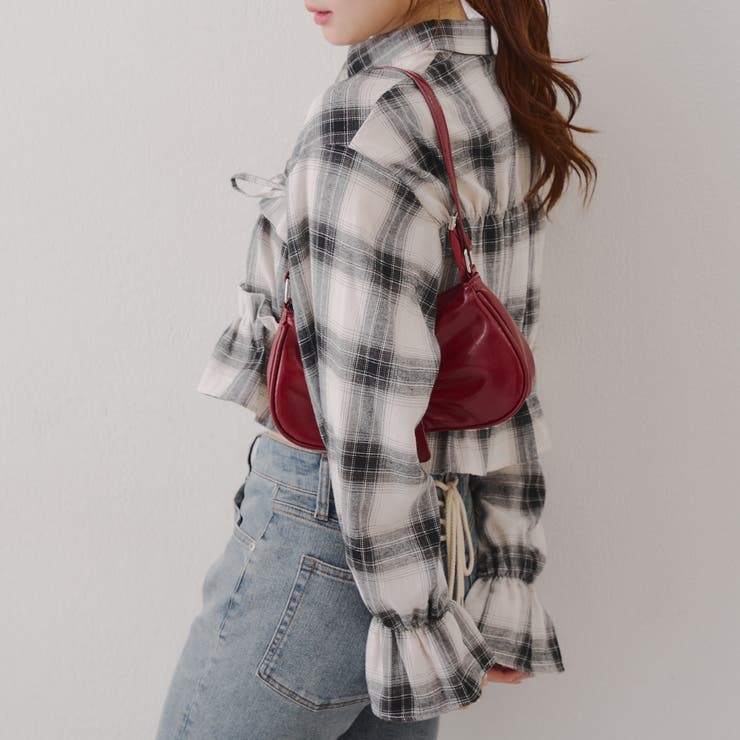 【韓国ガーリー】胸リボンチェックシャツ | RMAF　NICE CLAUP / OLIVE des OLIVE | 詳細画像4 