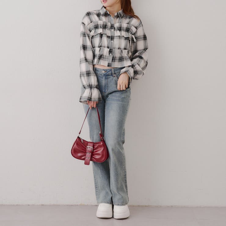 【韓国ガーリー】胸リボンチェックシャツ | RMAF　NICE CLAUP / OLIVE des OLIVE | 詳細画像7 