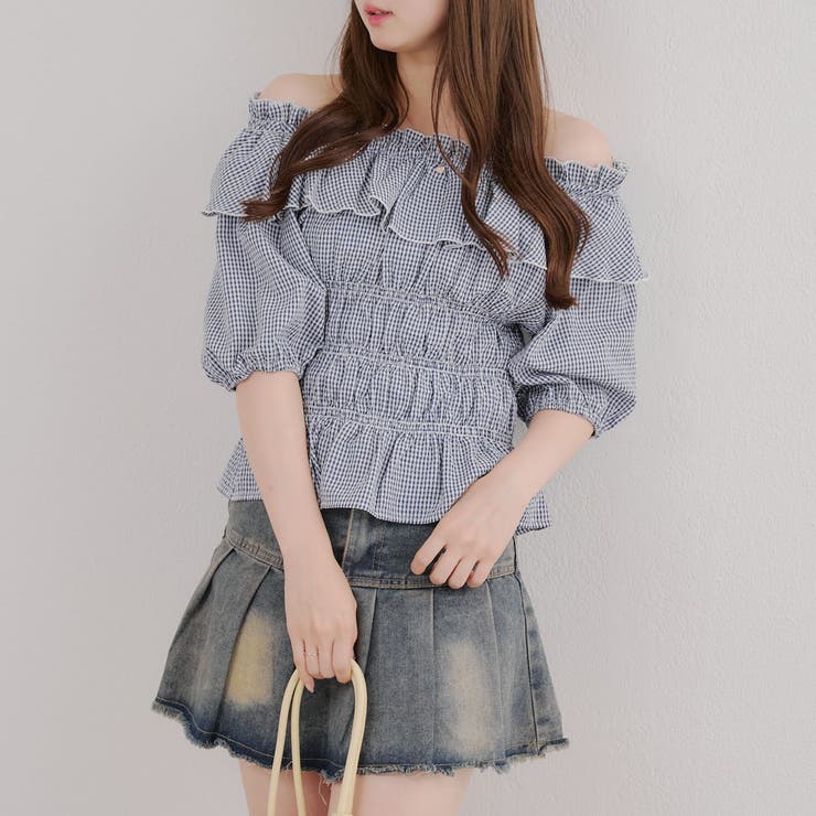 ブルー系 | シャーリングオフショルブラウス | RMAF　NICE CLAUP / OLIVE des OLIVE