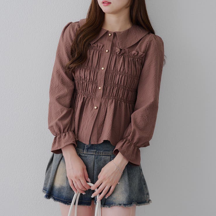 シャーリング衿付ブラウス[品番：OLOW0016465]｜RMAF NICE CLAUP