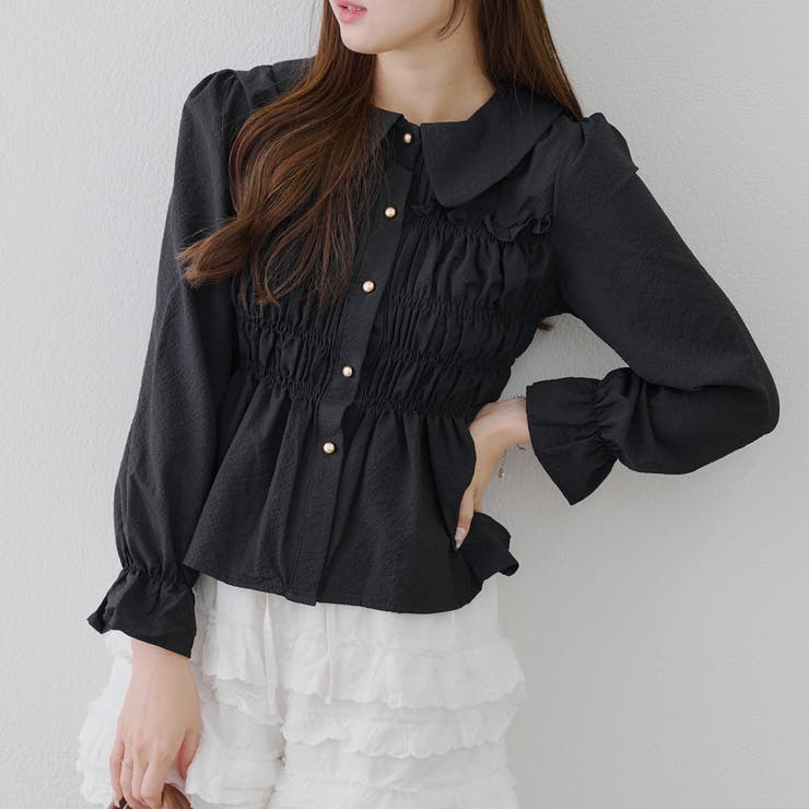 Drawer シャーリングブラウス シャーリング衿付ブラウス[品番：OLOW0016465]｜RMAF NICE CLAUP