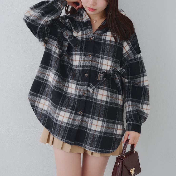 ブラック | リボン付チェックフードシャツ | RMAF　NICE CLAUP / OLIVE des OLIVE