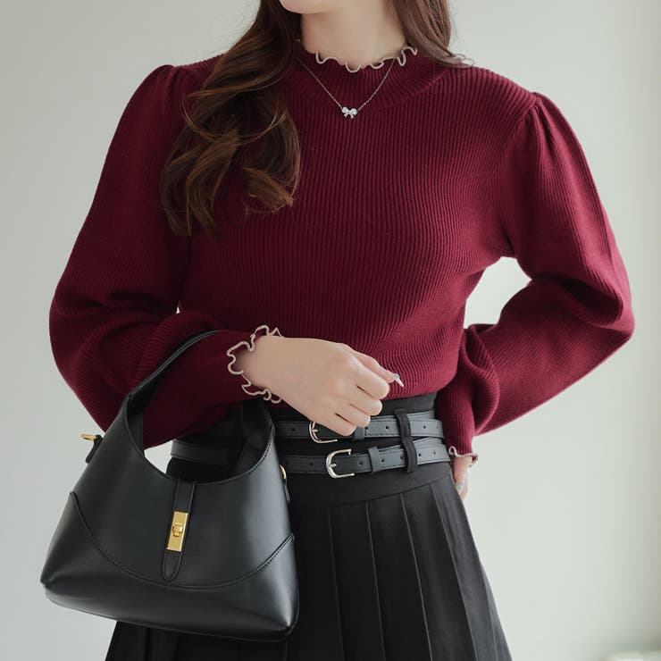 ボルドー | 【6色展開】配色メローパワショルリブニット | RMAF　NICE CLAUP / OLIVE des OLIVE