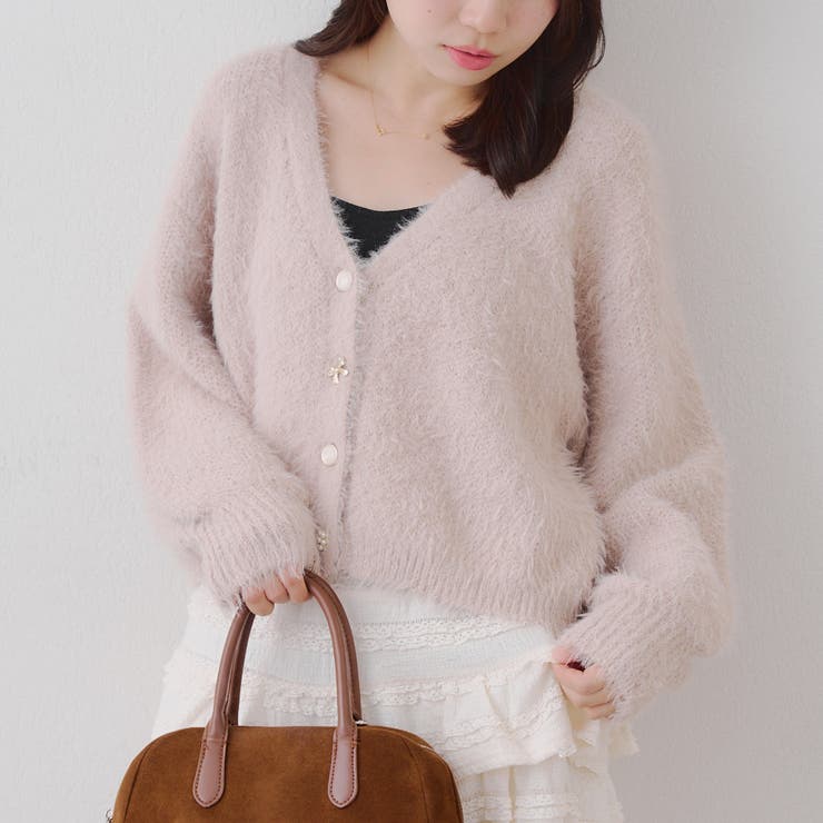 ピンクベージュ | ラメフェザー色々釦カーディガン | RMAF　NICE CLAUP / OLIVE des OLIVE