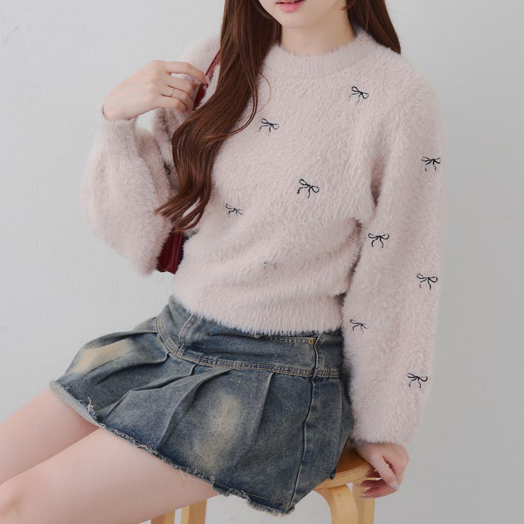 ベージュ | リボン・ハート刺しゅうフェザープルオーバー | RMAF　NICE CLAUP / OLIVE des OLIVE