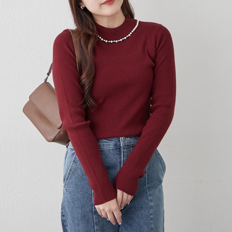 ボルドー | 【7色展開】パール付プチハイリブニット | RMAF　NICE CLAUP / OLIVE des OLIVE