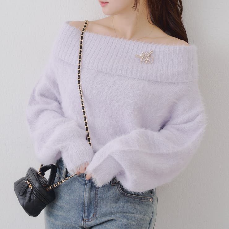 ラベンダー | 【ブローチ付き】オフショルシャギーニット | RMAF　NICE CLAUP / OLIVE des OLIVE