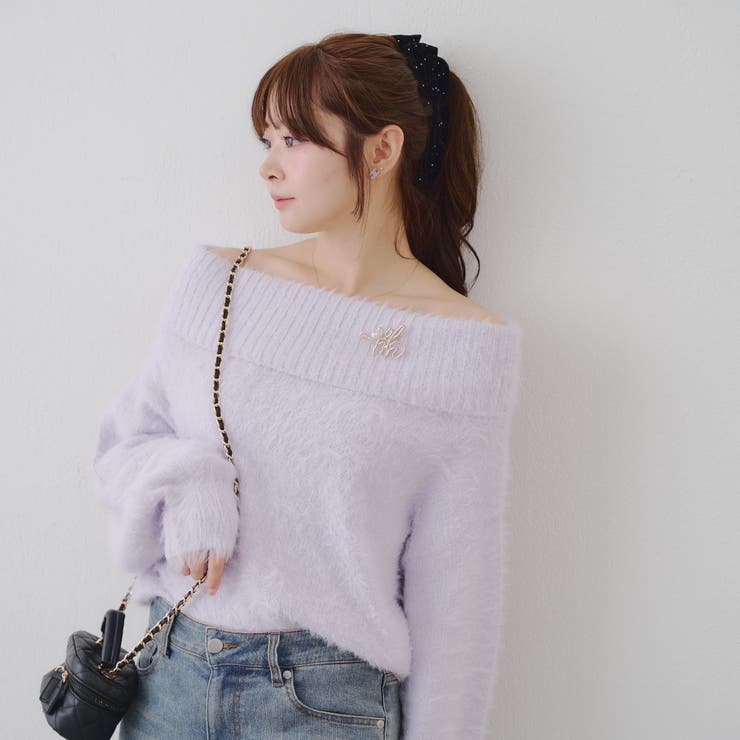 ラベンダー | 【ブローチ付き】オフショルシャギーニット | RMAF　NICE CLAUP / OLIVE des OLIVE