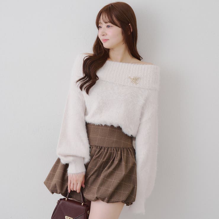 アイボリー | 【ブローチ付き】オフショルシャギーニット | RMAF　NICE CLAUP / OLIVE des OLIVE