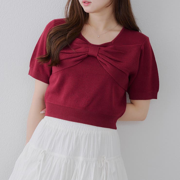 リボンモチーフ半袖ニット[品番：OLOW0016409]｜RMAF NICE CLAUP