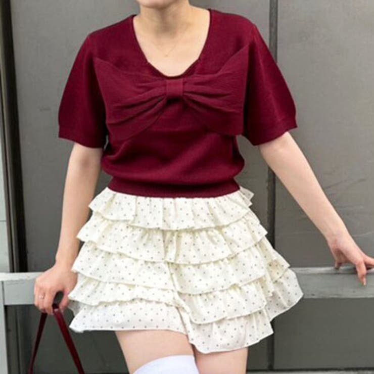 リボンモチーフ半袖ニット[品番：OLOW0016409]｜RMAF NICE CLAUP
