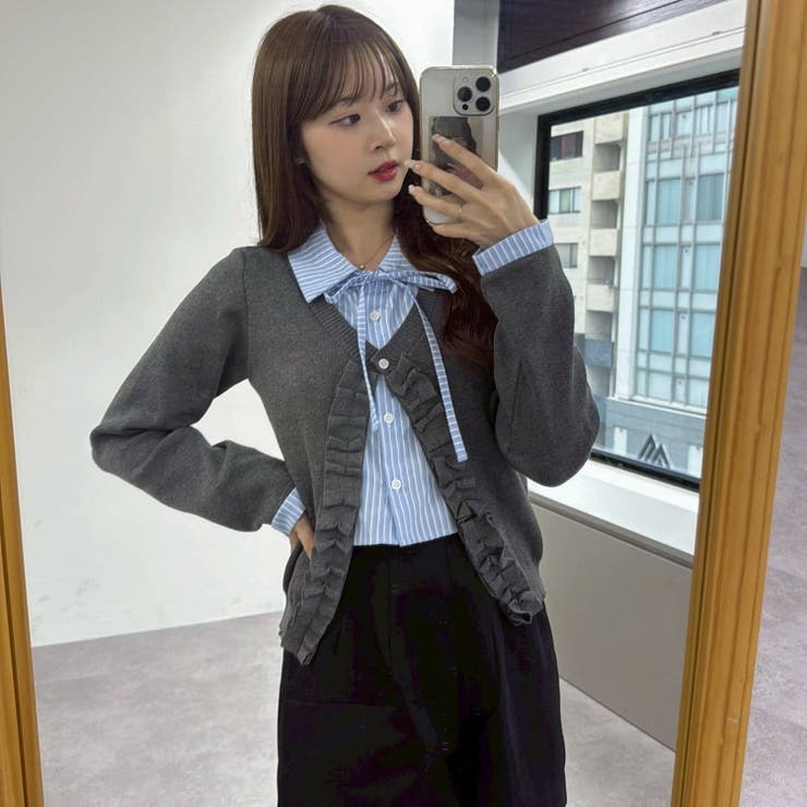 re.__mi23セレクト】フリルドッキングカーディガン[品番：OLOW0016764