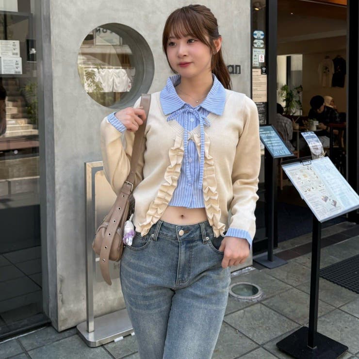 re.__mi23セレクト】フリルドッキングカーディガン[品番：OLOW0016764