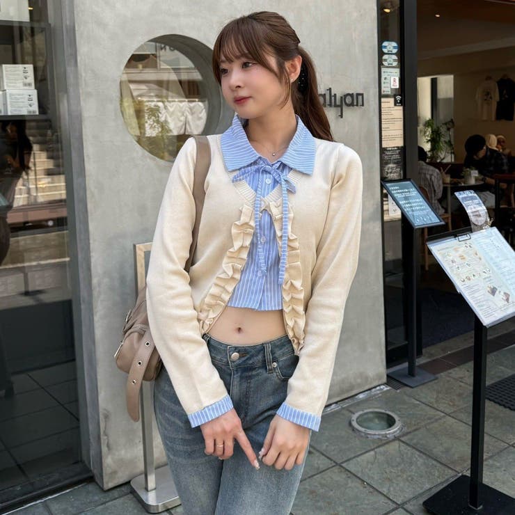 re.__mi23セレクト】フリルドッキングカーディガン[品番：OLOW0016764