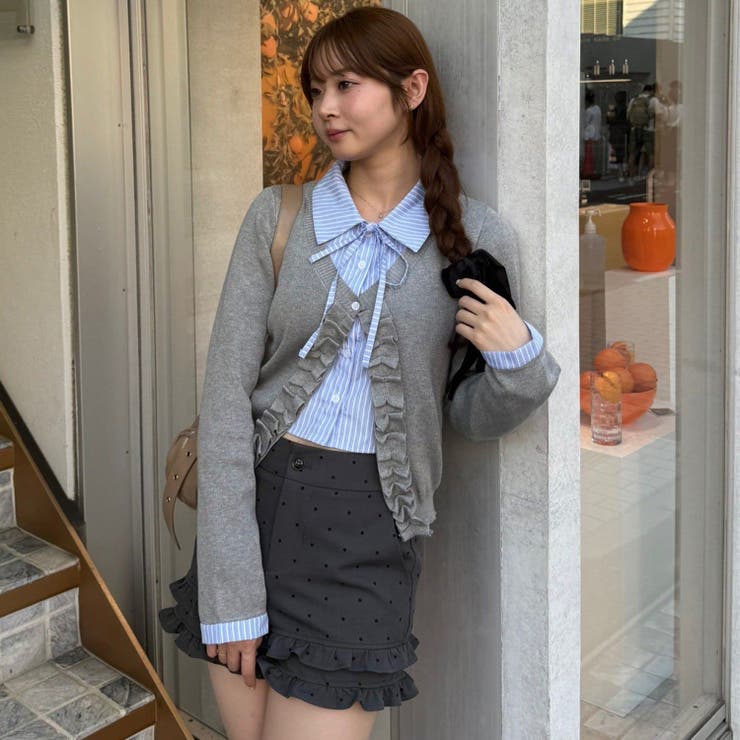 re.__mi23セレクト】フリルドッキングカーディガン[品番