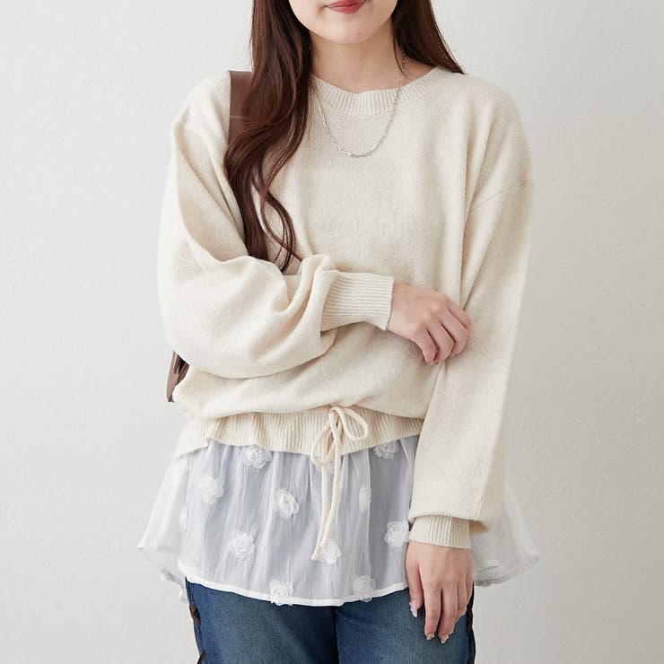 3Dフラワー付ニットチュニック | RMAF　NICE CLAUP / OLIVE des OLIVE | 詳細画像4 