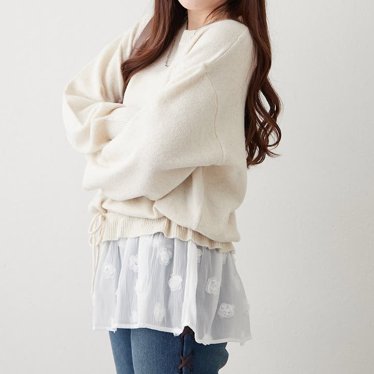 アイボリー | 3Dフラワー付ニットチュニック | RMAF　NICE CLAUP / OLIVE des OLIVE