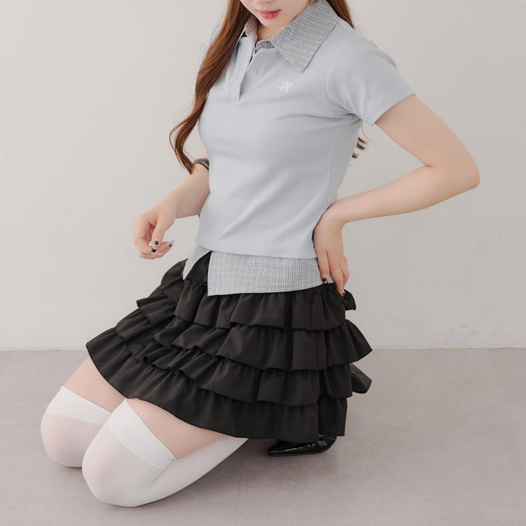サックス | 【@re.__mi23セレクト】フェイクシャツレイヤードトップス | RMAF　NICE CLAUP / OLIVE des OLIVE
