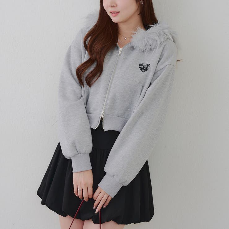 グレー | 【セットアップ対応】フードファー付キラキラパーカー | RMAF　NICE CLAUP / OLIVE des OLIVE