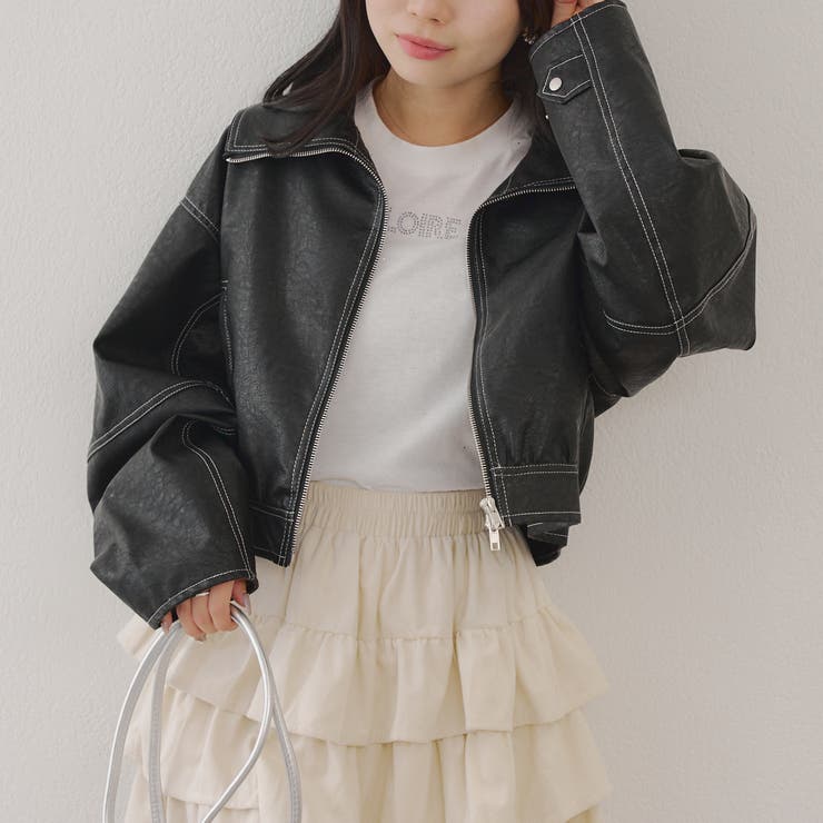 合皮配色ステッチブルゾン[品番：OLOW0016528]｜RMAF NICE CLAUP