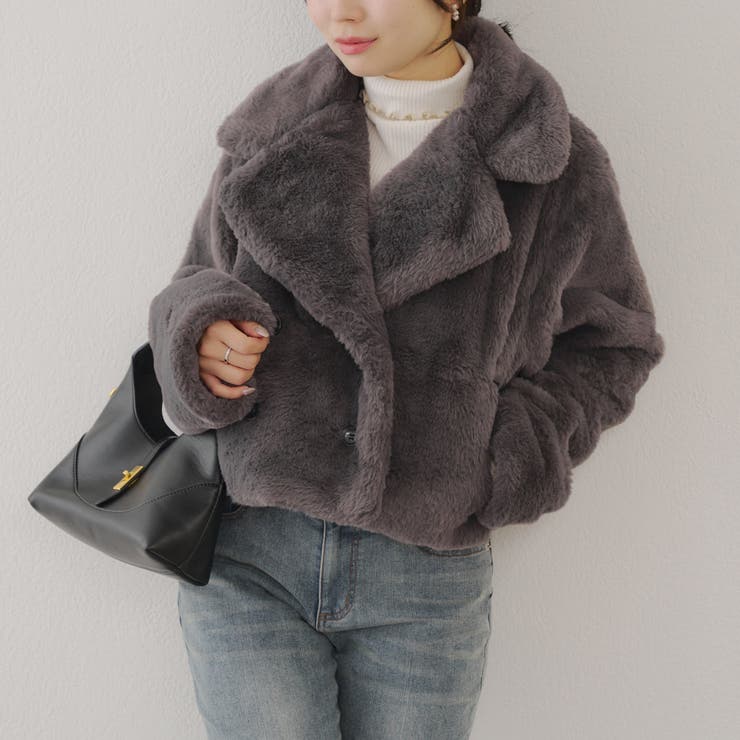 OLIVE des OLIVE ファーティペットミドル丈コート　チャコールグレー 完売カラー再販開始！】ファーティペットミドル丈コート | OLIVE
