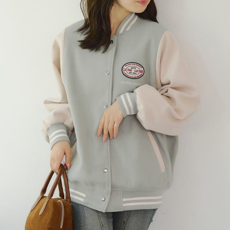 刺繍入り配色スタジャン[品番：OLOW0016802]｜RMAF NICE CLAUP / OLIVE