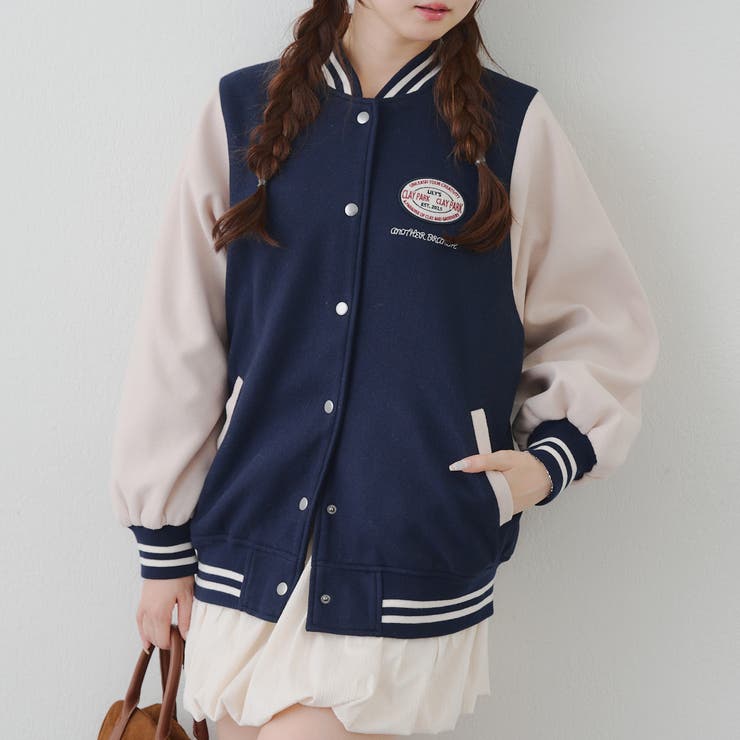 刺繍入り配色スタジャン[品番：OLOW0016802]｜RMAF NICE CLAUP / OLIVE