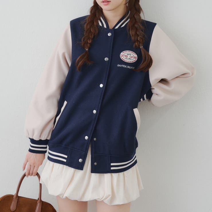 刺繍入り配色スタジャン[品番：OLOW0016802]｜RMAF NICE CLAUP / OLIVE