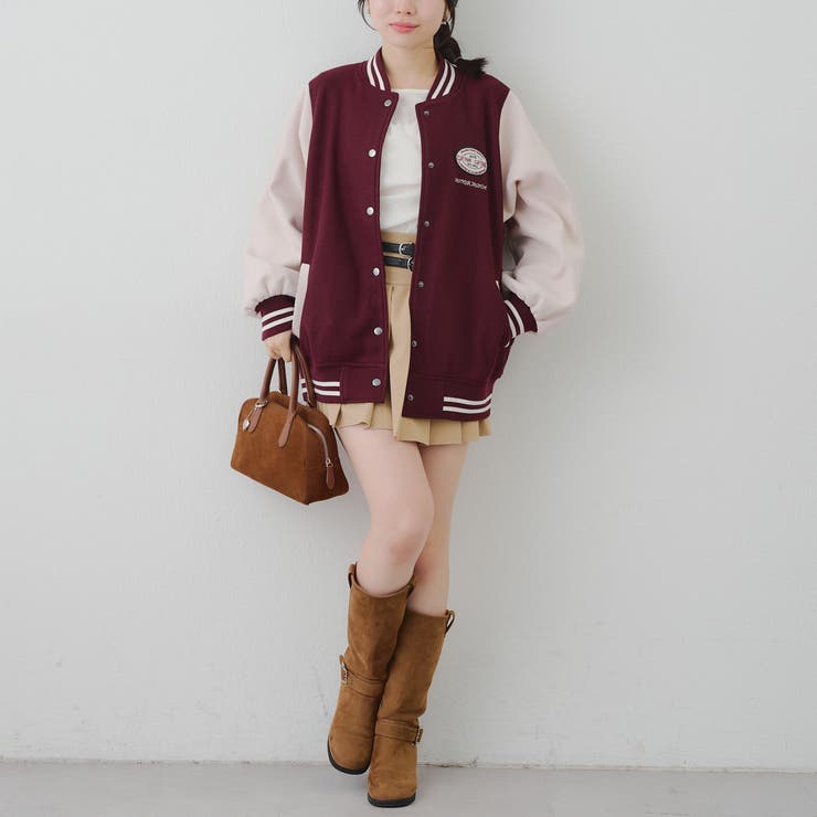 刺繍入り配色スタジャン[品番：OLOW0016802]｜RMAF NICE CLAUP / OLIVE