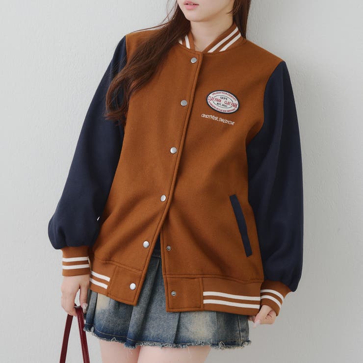 刺繍入り配色スタジャン[品番：OLOW0016802]｜RMAF NICE CLAUP / OLIVE