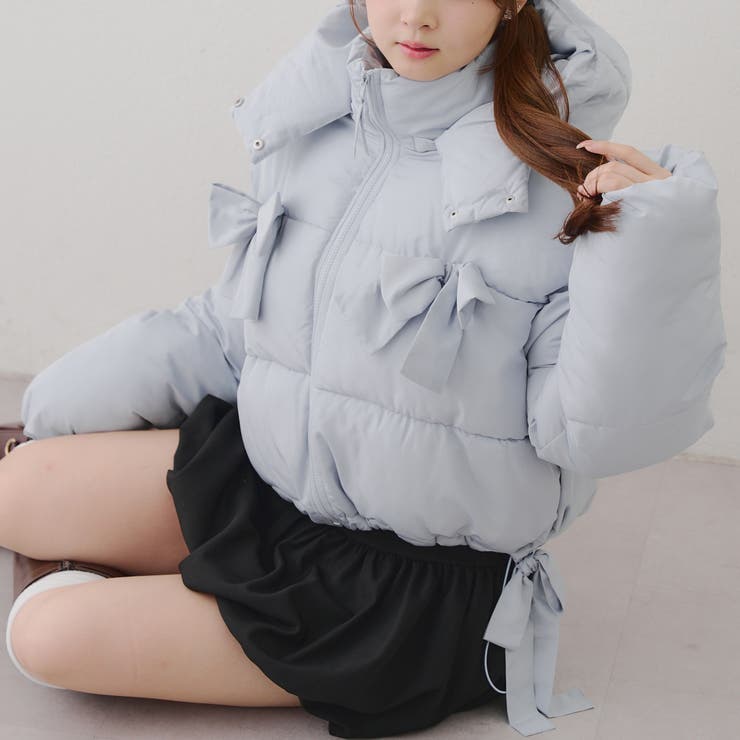 サックス | リボンが可愛いガーリーアウター♪2WAYリボン中綿ブルゾン | RMAF　NICE CLAUP / OLIVE des OLIVE