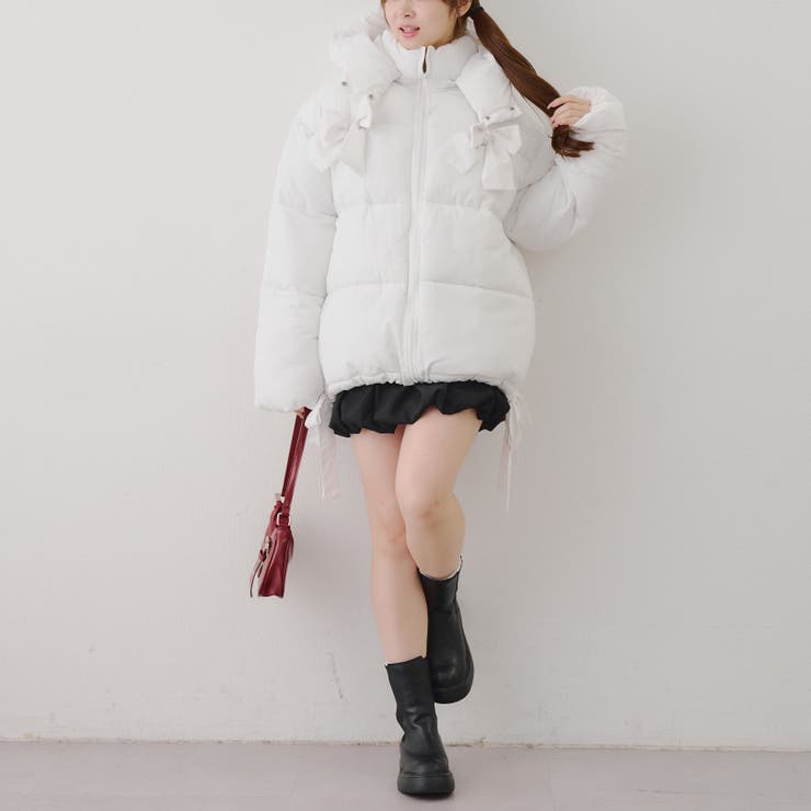 リボンが可愛いガーリーアウター♪2WAYリボン中綿ミドル丈ブルゾン | RMAF　NICE CLAUP / OLIVE des OLIVE | 詳細画像15 