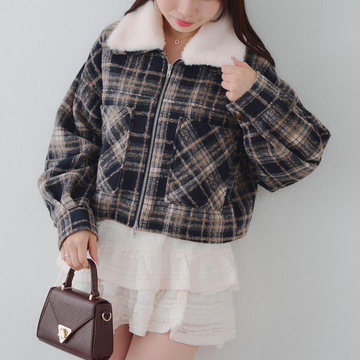 ブラック | 衿ファー付ショートジャケット | RMAF　NICE CLAUP / OLIVE des OLIVE