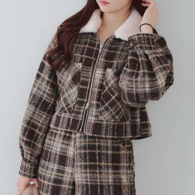 ブラウン | 衿ファー付ショートジャケット | RMAF　NICE CLAUP / OLIVE des OLIVE