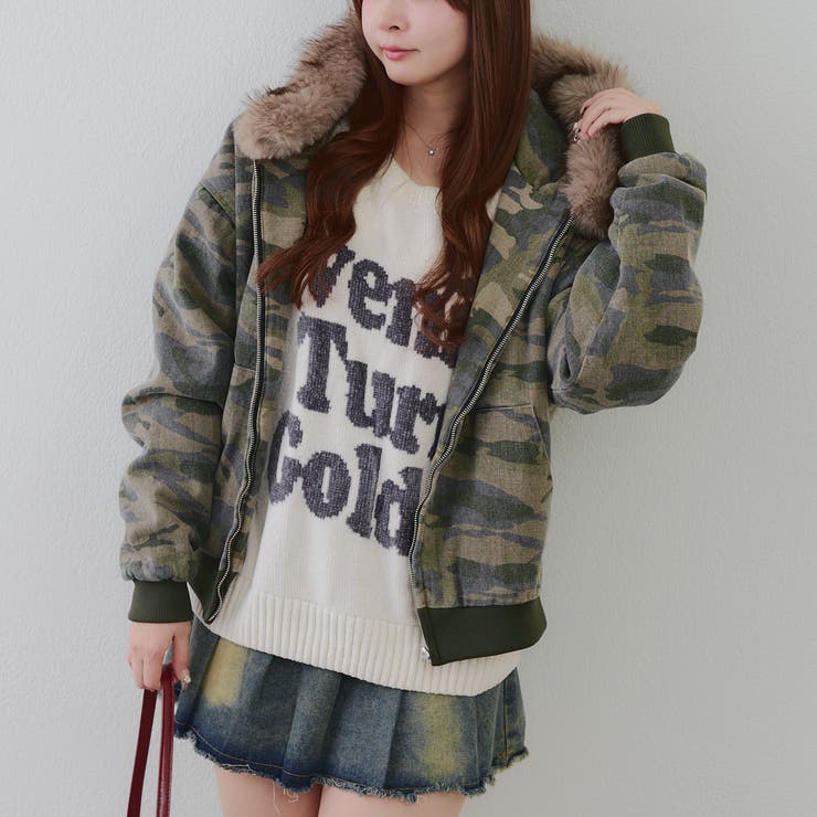 カモフラ | 【丈を選べる】ファー付フードブルゾン | RMAF　NICE CLAUP / OLIVE des OLIVE