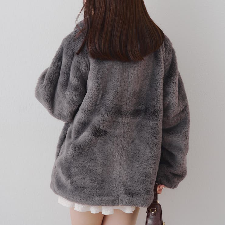 ラビットファービット付きミドルコート[品番：OLOW0016675