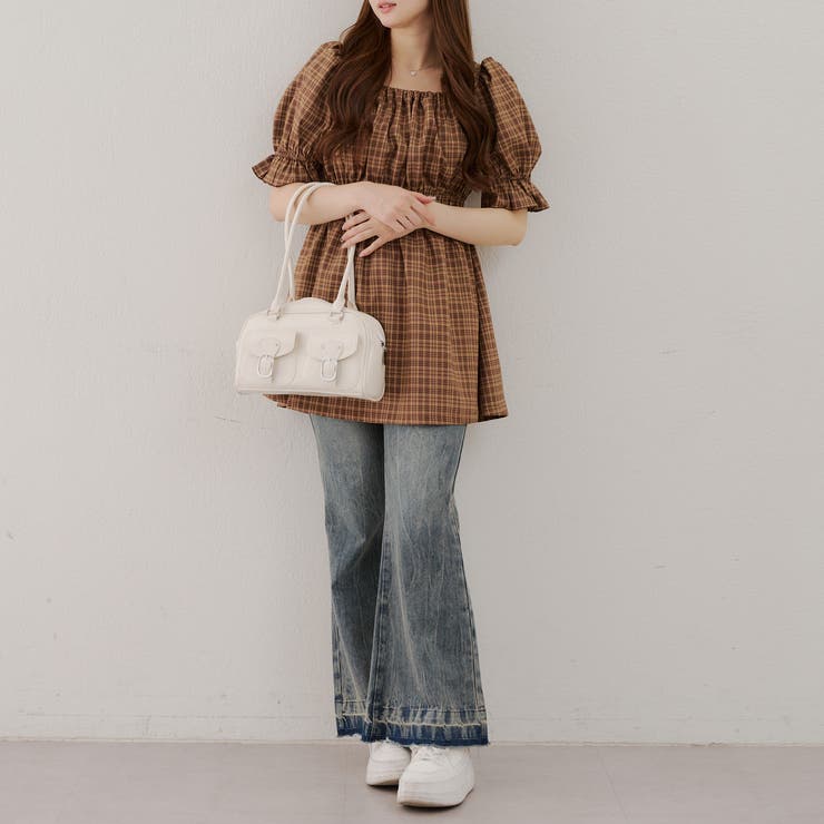 カレンミレン☆オレンジ、ブラック☆パフスリーブワンピース ZARA】ZW COLLECTION パフスリーブ ワンピース | 8152/374