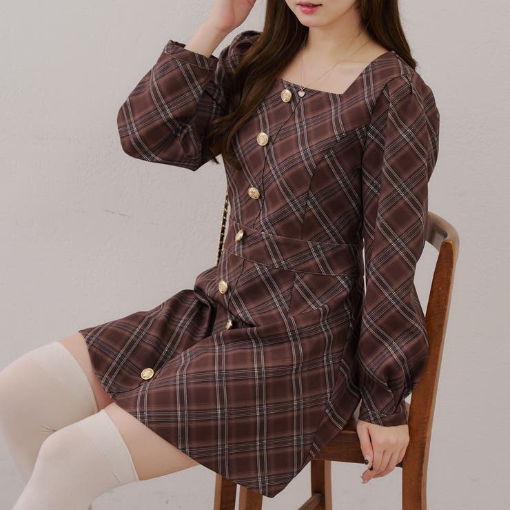 スクエアチェックミニワンピース | RMAF NICE CLAUP / OLIVE des OLIVE | 詳細画像2