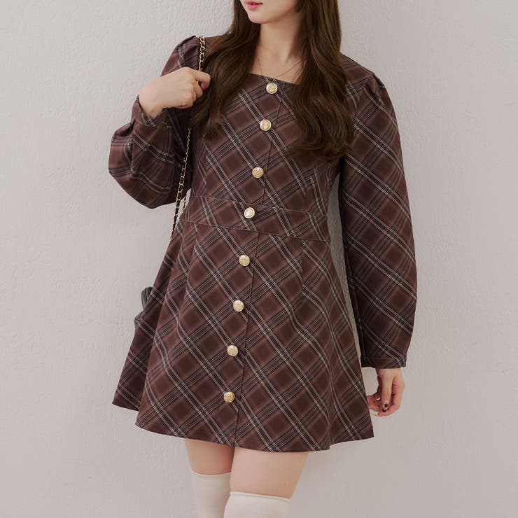 スクエアチェックミニワンピース | RMAF NICE CLAUP / OLIVE des OLIVE | 詳細画像4