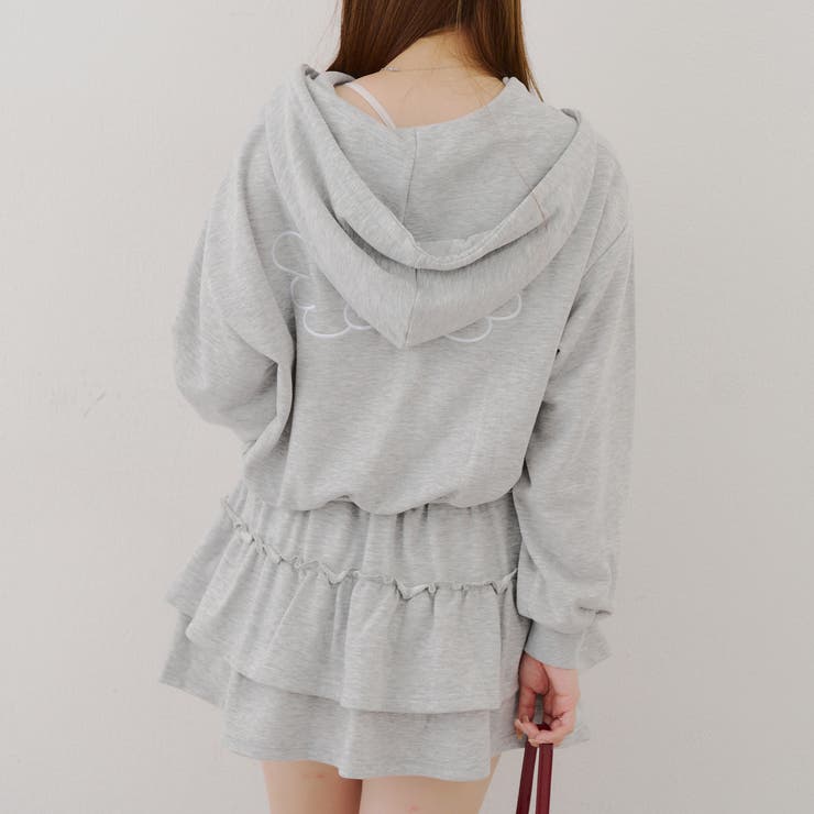wings lace zip hoodie グレー ウィッシュコアパーカー セットアップ】ウィッシュコア パーカー & ミニスカート[品番