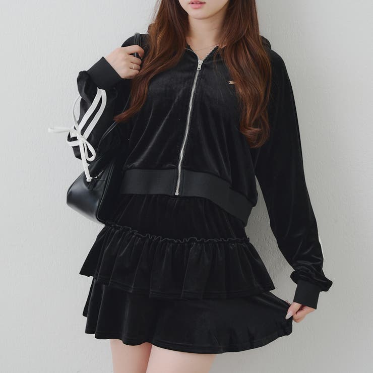 【セットアップ】袖リボンベロアパーカー & ミニスカート | RMAF　NICE CLAUP / OLIVE des OLIVE | 詳細画像2 