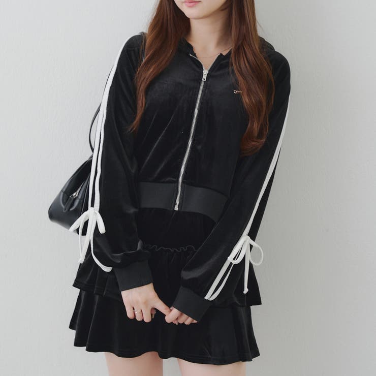 【セットアップ】袖リボンベロアパーカー & ミニスカート | RMAF　NICE CLAUP / OLIVE des OLIVE | 詳細画像3 