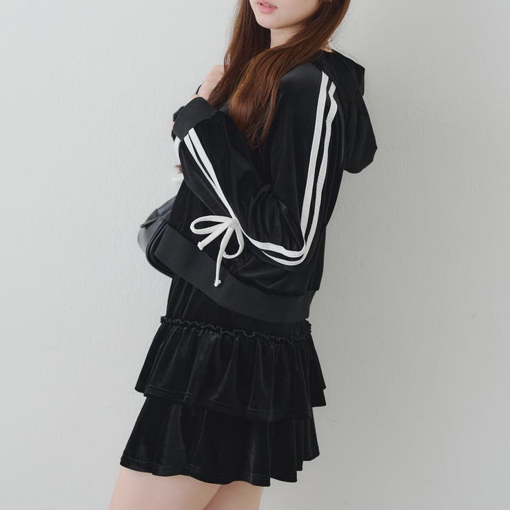 【セットアップ】袖リボンベロアパーカー & ミニスカート | RMAF　NICE CLAUP / OLIVE des OLIVE | 詳細画像4 